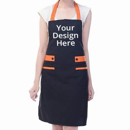 Orange & Black Customized Polyester Waterproof Kitchen Cooking Unisex Apron, Free Size