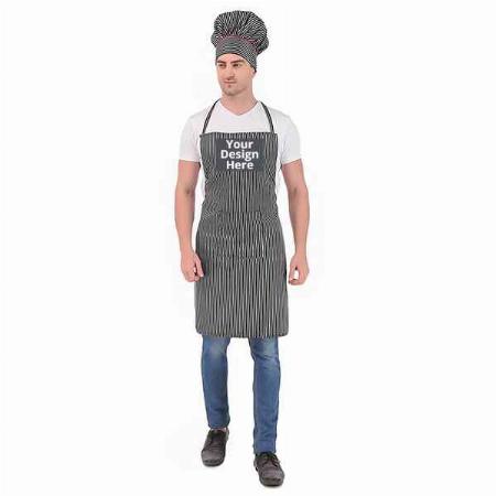 Grey and Black Stripes Customized Cooking Apron with Chef Cap