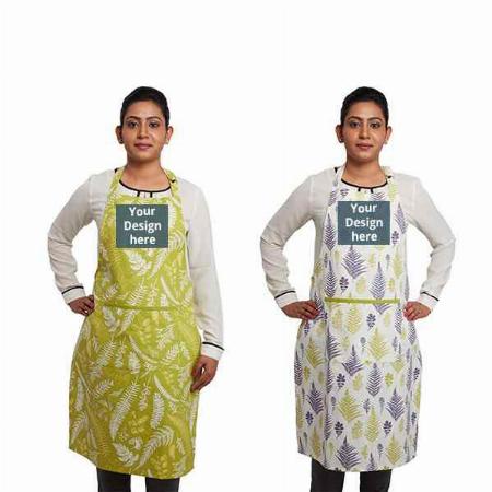 Green and White Customized Kitchen Unisex Apron (Pack of 2)