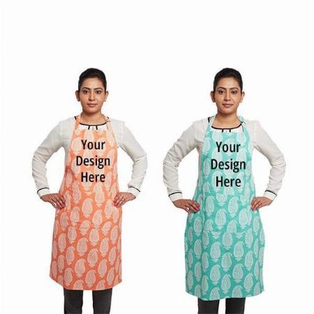 Blue Orange Customized Cotton Kitchen Apron and Oven Glove Set(Pack of 2)