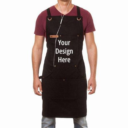 Black Customized Apron, Designed for Kitchen, Cotton Material, Bib Adjustable/Towel Loop, Quick Release Buckle, Tool Pockets