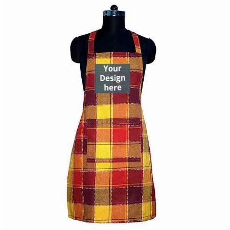 Multi Color Checked Customized Apron with Front Center Pocket with 2 Long Ties