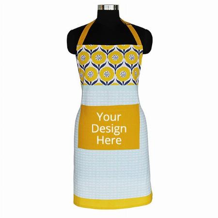 Multicolor Customized 100% Cotton Designer Apron, with 1 Center Pocket, Adjustable Buckle on Top and 2 Long Ties on Both Sides (Size 65cm Width, 80cm Length)
