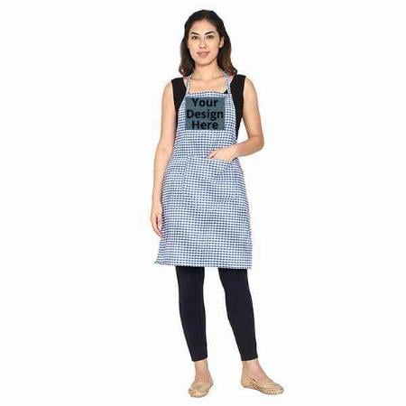 Blue Customized Apron with 1 Center Pocket, Adjustable Buckle on Top and 2 Long Ties