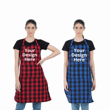 Red &amp; Blue Customized Kitchen Unisex Apron with Front Centre Pocket