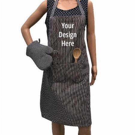 Grey Customized Cotton Apron with Front Center Pocket with Gloves