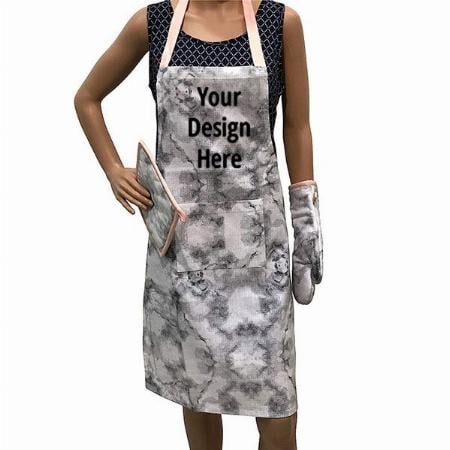 Marble Print Customized Unisex Apron with Oven Mitten and Free Pot Holder