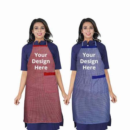 Red Blue Customized Waterproof Apron With Side Pocket- Set of 2