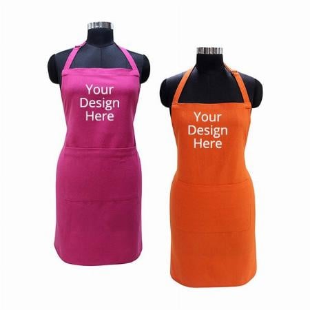Pink, Orange Customized 100% Cotton Solid Pattern Free Sized Apron (Pack of 2)