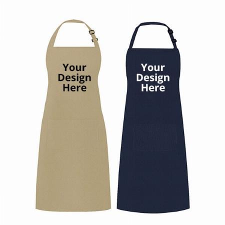 Blue &amp; Brown Customized Adjustable Unisex Bib Apron With 2 Pockets, Neck Strap, Extra Long Ties (Pack of 2)