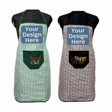 Check Designed Customized Waterproof Apron with Large Pocket Pack of 2