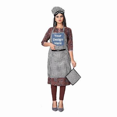 Black White Customized Women's Professional Apron With Chef Cap Hat And Potholder