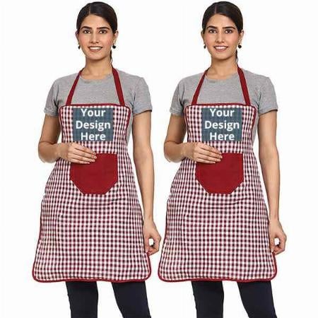 Maroon Customized Waterproof Apron With Front Pocket (Pack of 2)