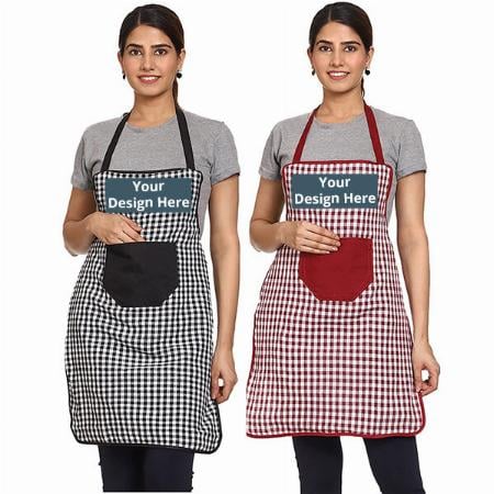 Black &amp; Red Customized Waterproof Apron With Multipurpose Front Pocket, Pack of 2