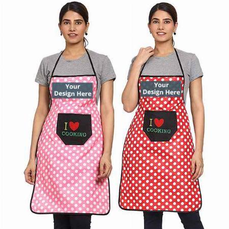 Polka Dot Customized Waterproof Apron with Front Single Embroidered Pocket Pack of 2