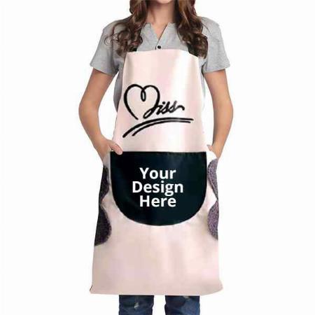 Off-White Customized Apron with Large Pocket and 2 Side Coral Velvet Towels for Hands Wiping