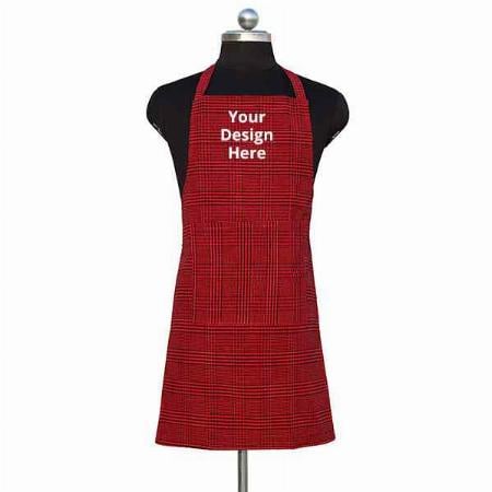 Red Customized Waterproof Unisex Apron with Front Pocket &amp; Adjustable Neck Strap