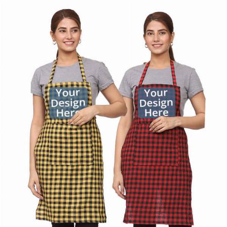Check Designed Customized Apron With Front Large Pocket Pack of 2