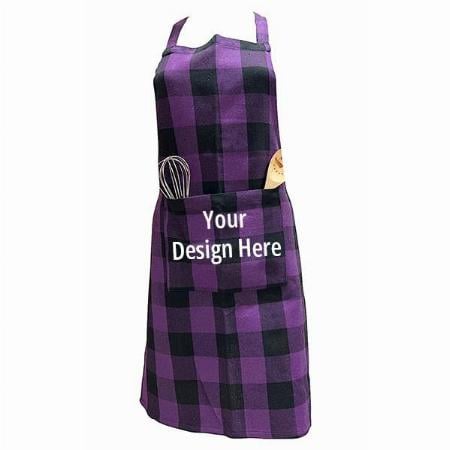 Purple Customized New Cotton Kitchen Apron  With Centre Pocket with Strong and Durable Cotton