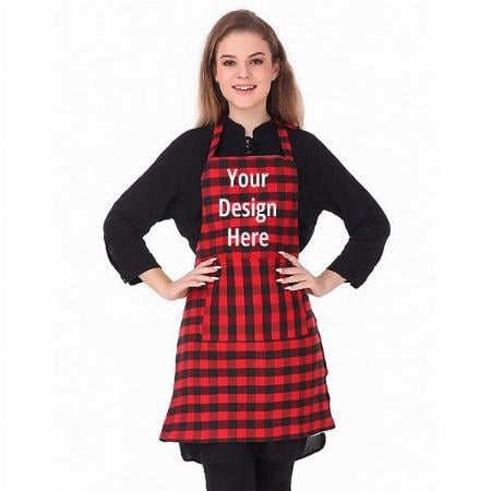Red Customized Apron with Center Pocket and Adjustable Neck Metal