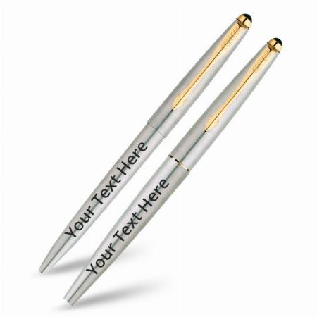 Stainless Steel Customized Parker Galaxy Gold Trim Ball Pen with Free Card Holder (3 Piece Set)