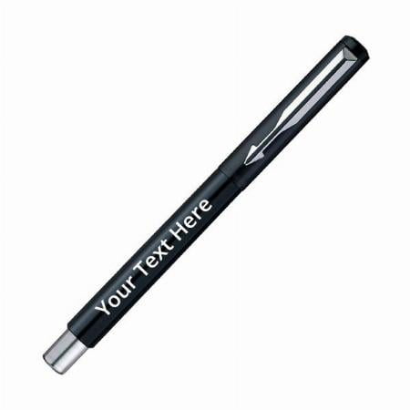Black Customized Parker Vector Gift Set, Parker Vector Chrome Trim Roller Ball Pen with Black Card Holder (Ink - Blue)