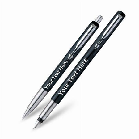 Black Customized Parker Vector Standard Sets Fountain Pen + Ball Pen + Quick Ink Cartridge - Black (Pack of 6)
