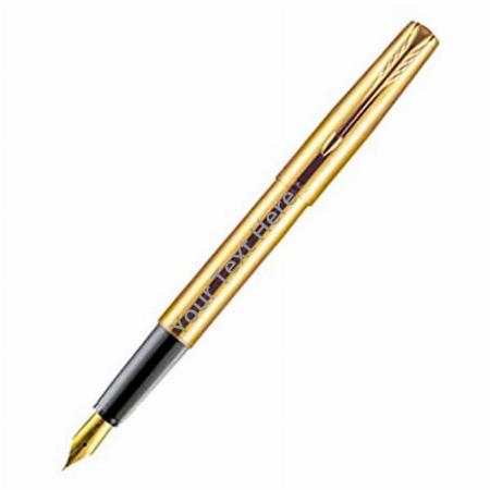 Gold Customized Parker (Luxar) Frontier Fountain Pen with Blue and Black Ink Bottle