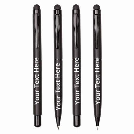 Matte Black Customized Pen Set with Blue Ink with Smartphone Stylus (Set of 4)