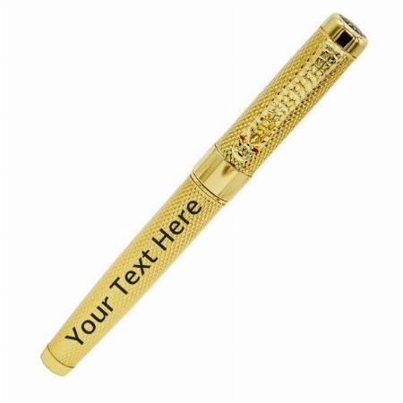 Gold Customized Gel Roller Pen in Gift Box, Fine Point Stainless Steel Nib, Refillable Blue Ink