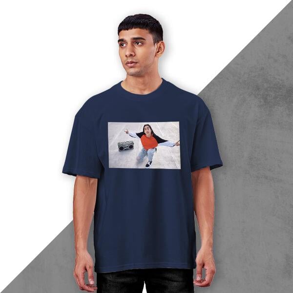 Navy Blue Oversized Hip Hop Customized Half Sleeve Men's Cotton T-Shirt