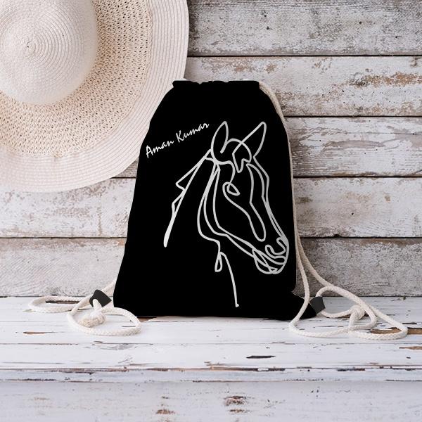 Horse Drawing Customized Full Print Canvas Drawstring Bag for Men & Women