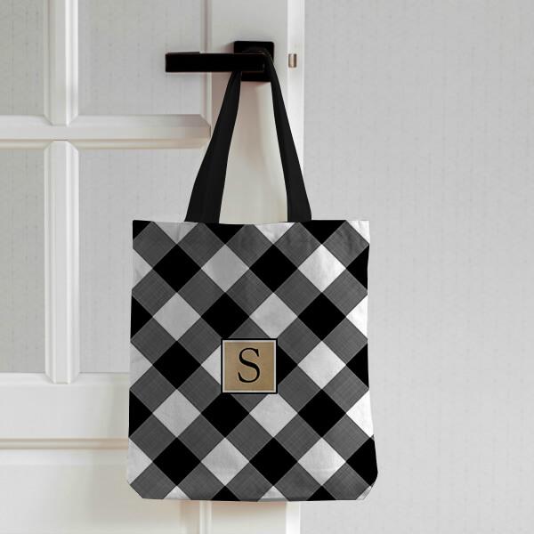 Black and White Buffalo Check Design Customized Full Print Tote Bag for Women & Men
