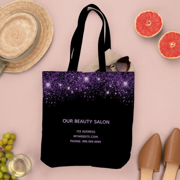Black Purple Glitter Customized Full Print Tote Bag for Women & Men