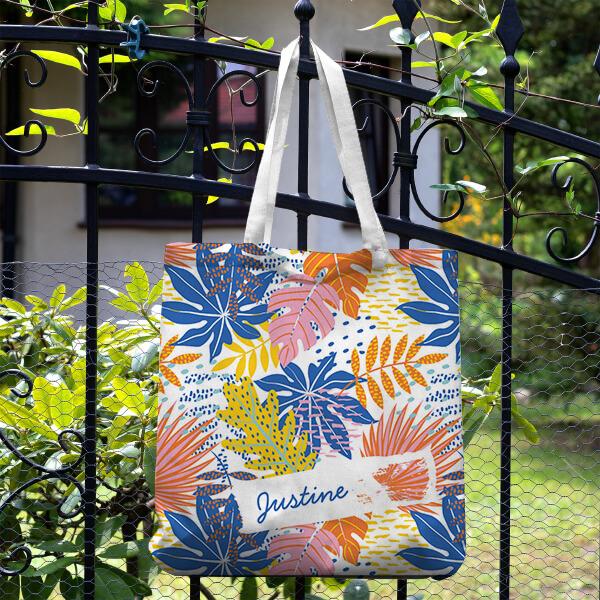 Modern Boho Tropical Palm Leaves Customized Full Print Tote Bag for Women & Men