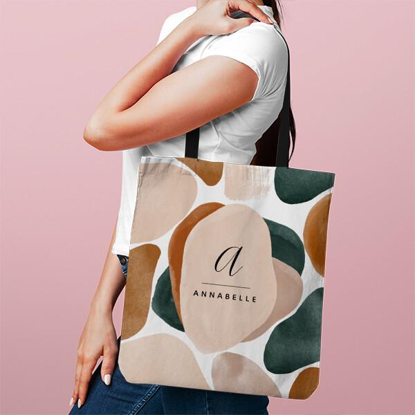 Monogram Modern Rust Green Abstract Stylish Customized Full Print Tote Bag for Women & Men