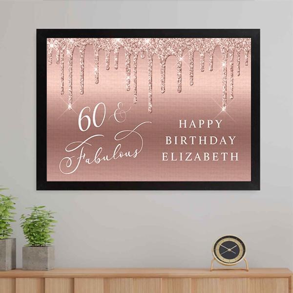 Frameborder 60th Buy Rose Gold Glitter 60th Birthday Party Welcome Customized Photo ...