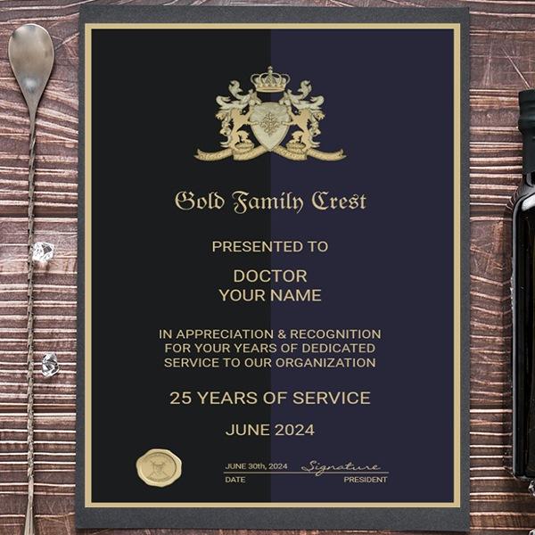 Gold Crest Example Buy Gold Family Crest Award Customized Vertical Portrait Certificate ...