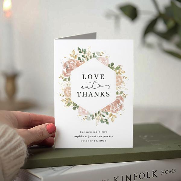 Neutral Watercolor Floral Love and Thanks Gold Foil Customized Printed Greeting Card
