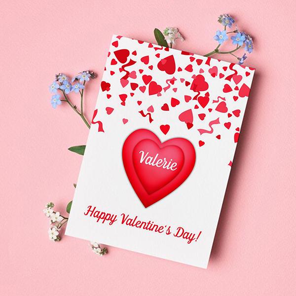 Valentine's Day Red Confetti Hearts Customized Printed Greeting Card