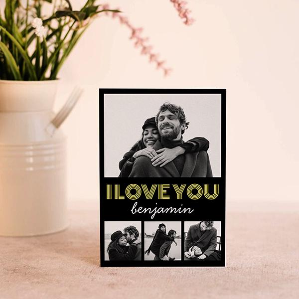 Modern Simple 4 Photo Valentines Day Customized Printed Greeting Card