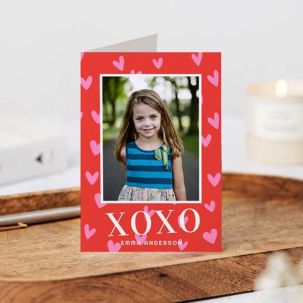 Sweet Pink Hearts with Photo Customized Printed Greeting Card