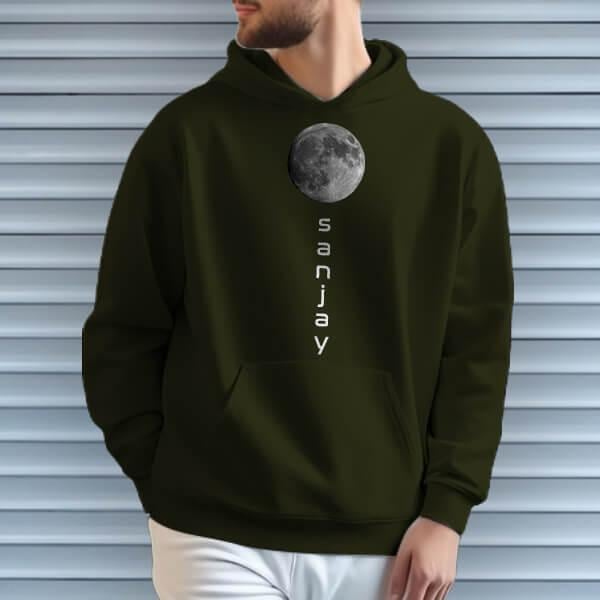 Moon with Name Customized Unisex Printed Hoodie with Pockets