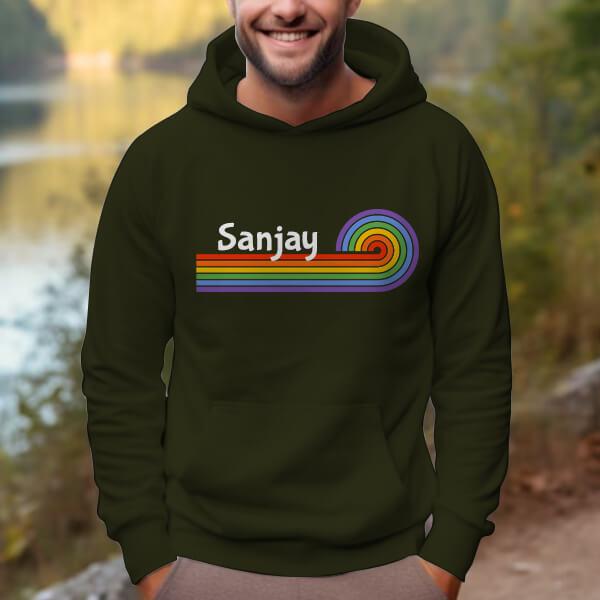 Rainbow with Name Customized Unisex Printed Hoodie with Pockets