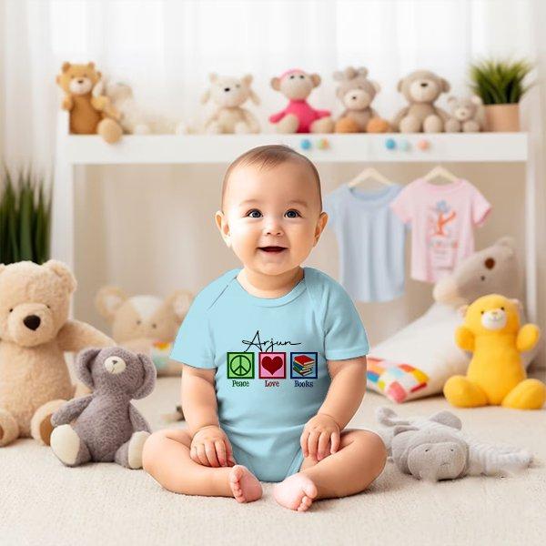 Peace Love Books Customized Photo Printed Infant Romper for Boys & Girls