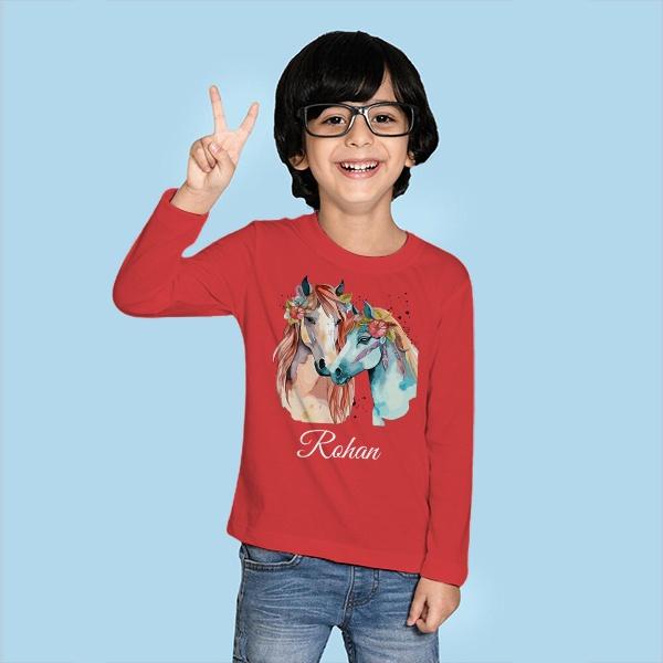 Horses Customized Full Sleeve Kid’s Cotton T-Shirt