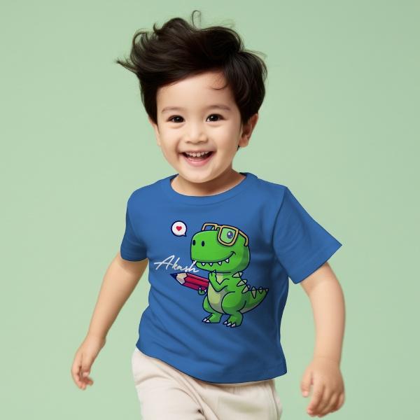 Studious Dinosaur Customized Half Sleeve Kid’s Cotton T-Shirt