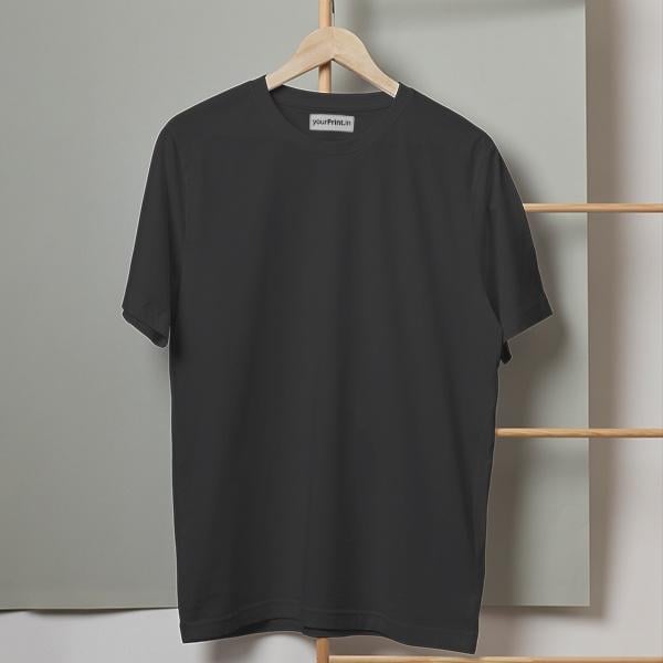 Black Solid Plain Half Sleeve Men's Cotton T-Shirt by yP Basics