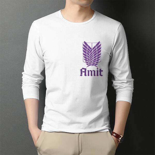 Pocket Name Customized Printed Men's Full Sleeves Cotton T-Shirt