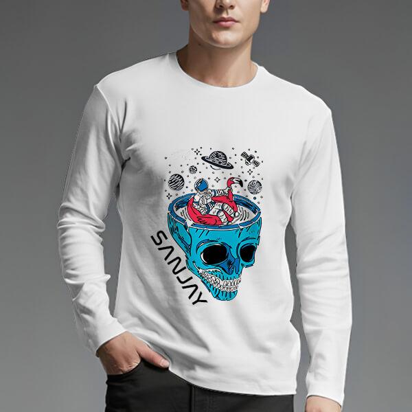 Astronaut in Mind Customized Printed Men's Full Sleeves Cotton T-Shirt